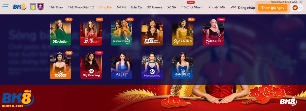 Casino BK8 là một dịch vụ giải trí mà nhà cái cá cược trực tuyến BK8 cung cấp